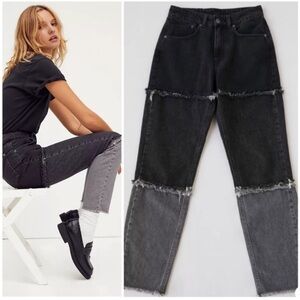 The Ragged Priest 28 High Rise Black 3 Panel Stripe Distressed‎ Jeans